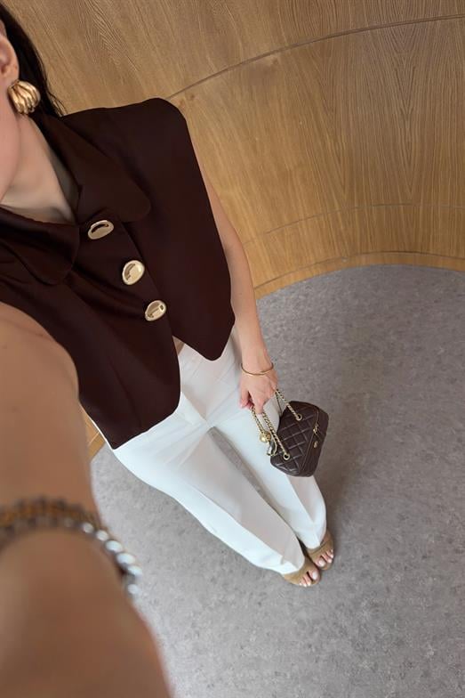 Gold Düğmeli Kahve Poplin Yelek