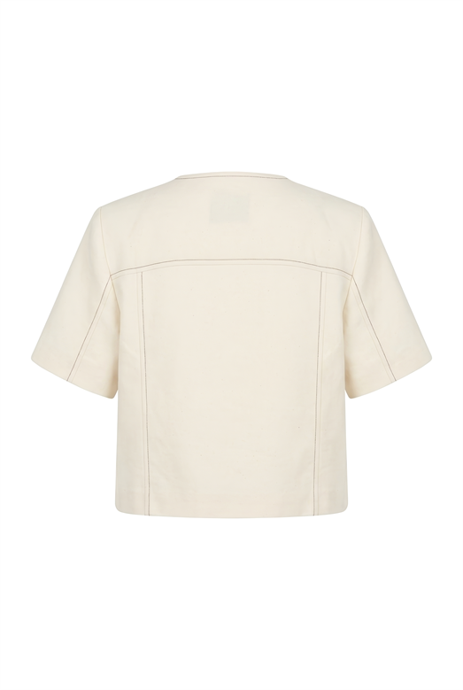 Gold Düğmeli Kruvaze Ekru Keten Ceket