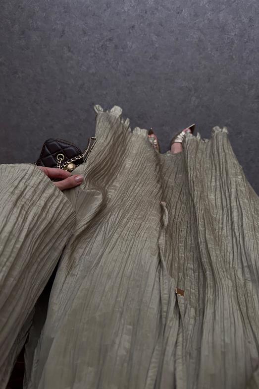 Gold Düğmeli Piliseli Haki Elbise