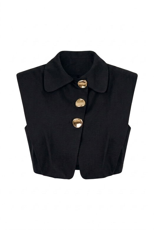 Gold Düğmeli Siyah Poplin Yelek