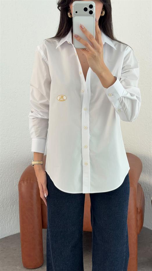 Gold Logolu Beyaz Gömlek