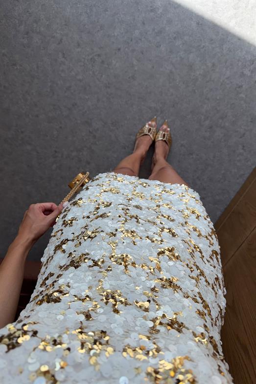 Gold Pullu Mini Elbise