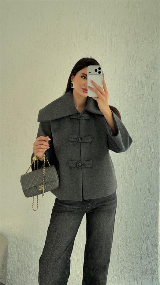 Gri Kısa Kaşe Ceket