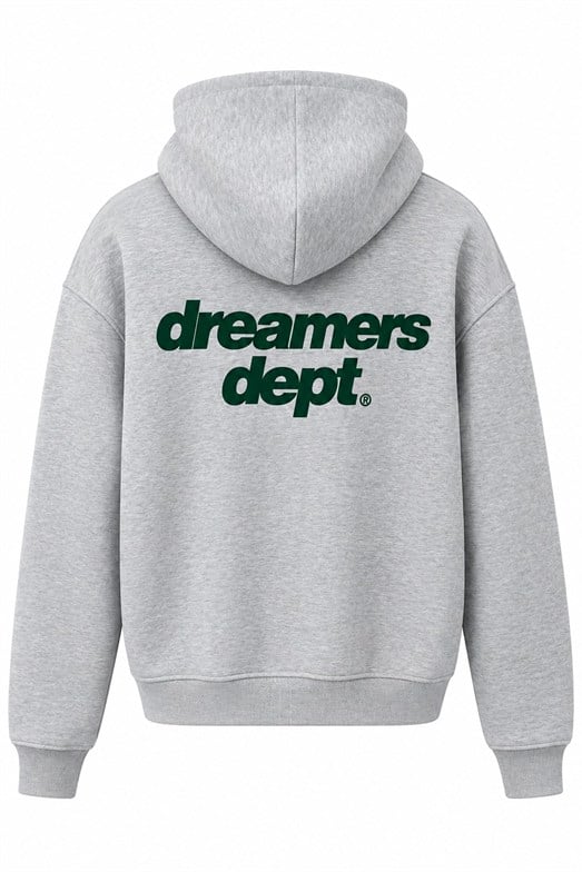 Gri Sırt Baskı Kapüşonlu Sweatshirt