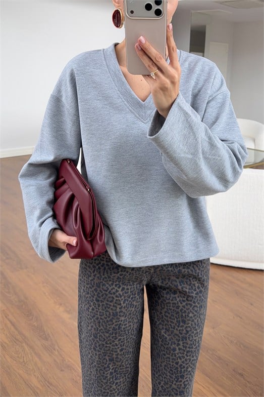 Gri V Yaka Basic Sweat