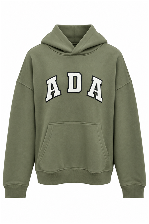 Haki ADA Nakışlı Kanguru Sweatshirt