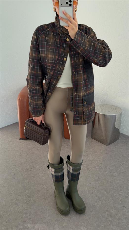 Haki Kareli Mum Ceket