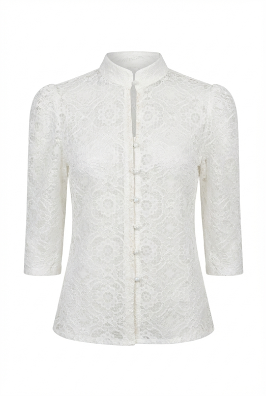 Hakim Yaka Dantelli Beyaz Bluz
