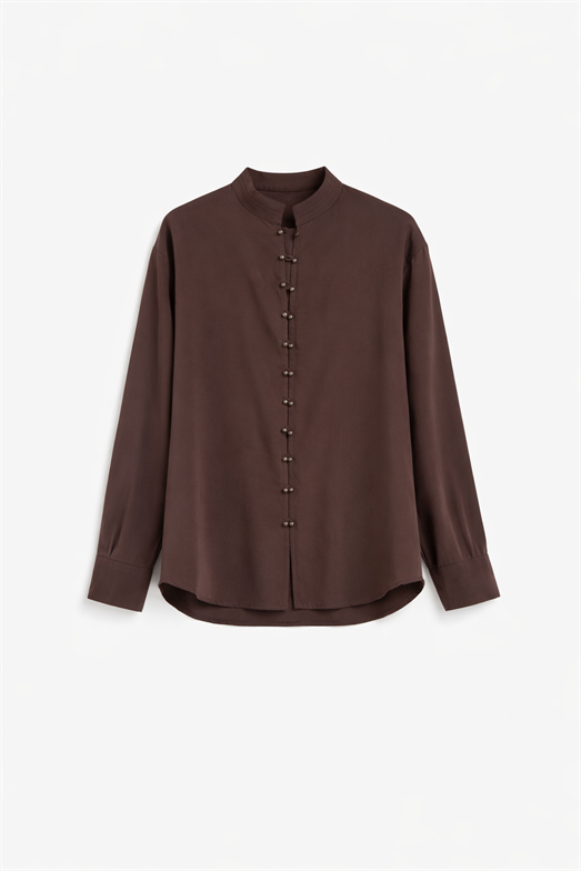 Hakim Yaka Düğmeli Kahve Gömlek