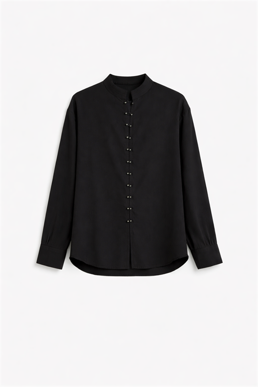 Hakim Yaka Düğmeli Siyah Gömlek