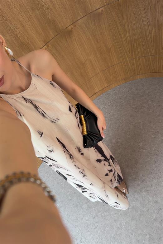 Halter Yaka Desenli Elbise