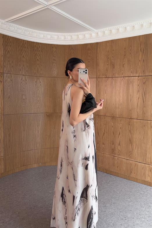 Halter Yaka Desenli Elbise