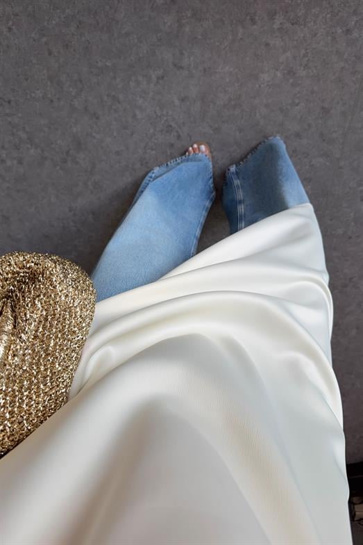 Halter Yaka Drapeli Asimetrik Saten Sarı Bluz