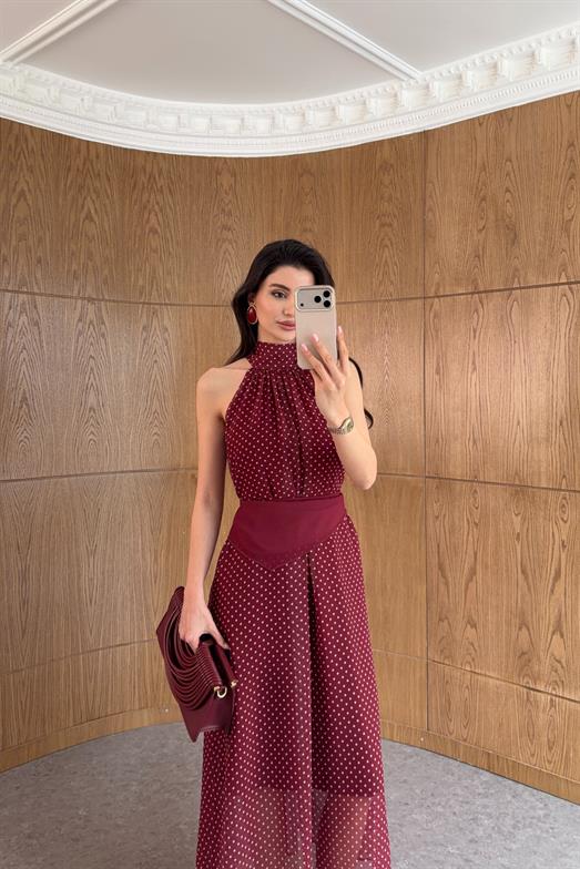 Halter Yaka Kırmızı Elbise