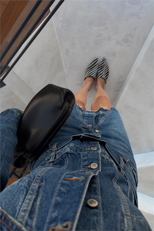 İki Parçalı Tasarım Denim Elbise