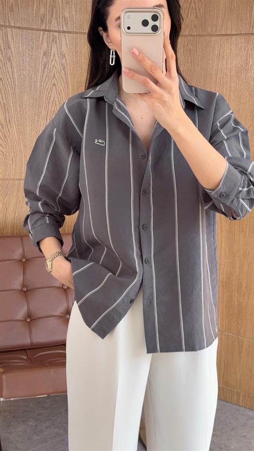 İnce Çizgi Antrasit Gömlek