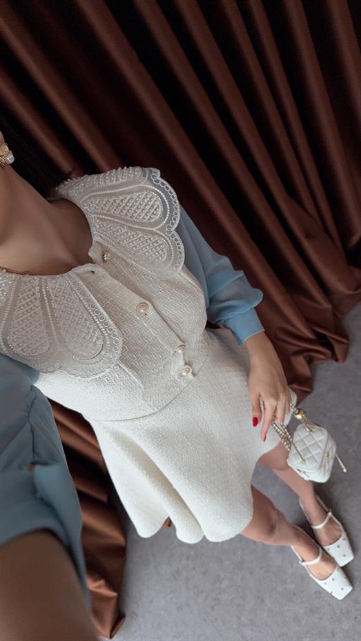 İncili Yaka Tüvit Elbise