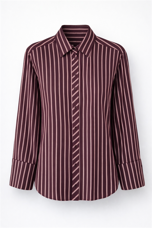 İri Manşetli Çizgili Bordo Gömlek