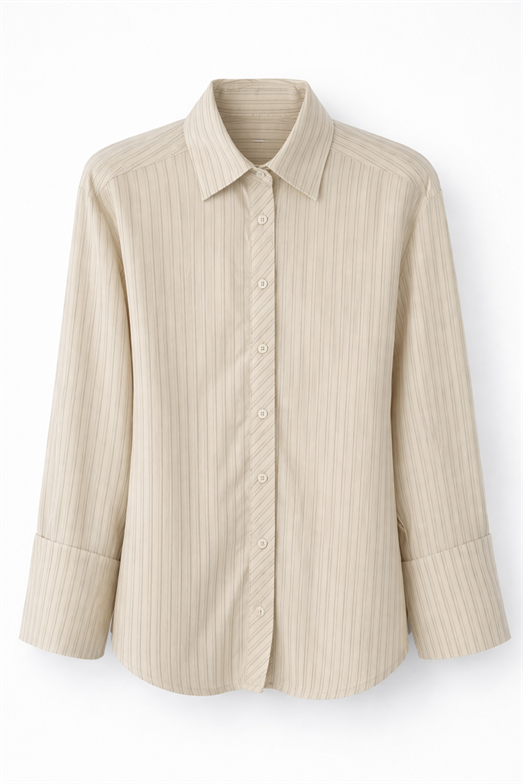 İri Manşetli Çizgili Krem Gömlek