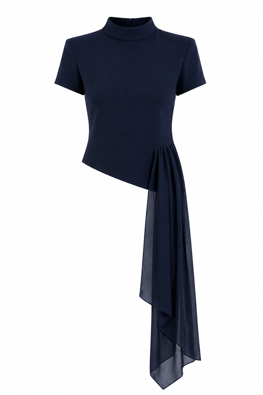 İri Vatkalı Asimetrik Lacivert Bluz