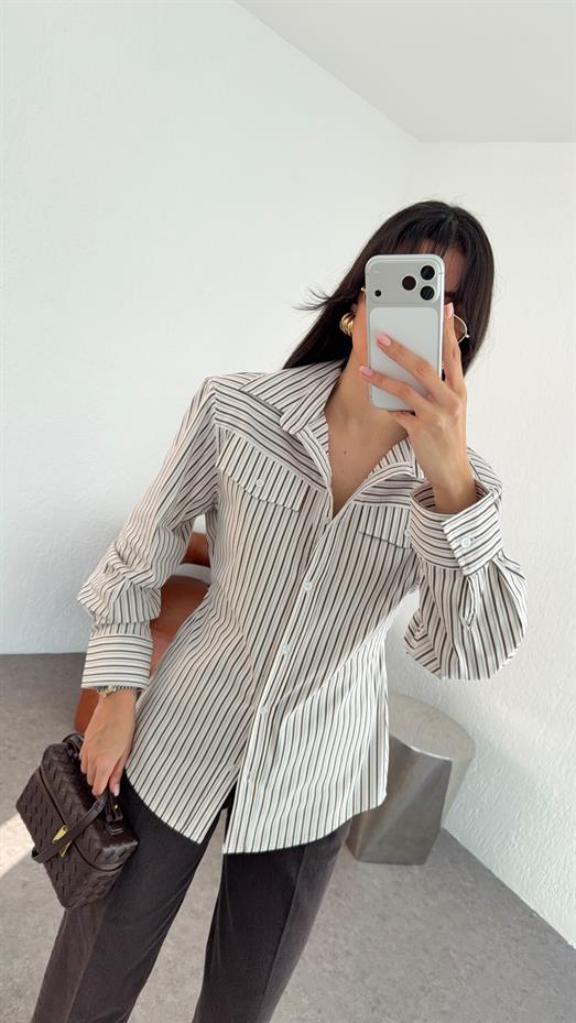 İri Vatkalı Çizgili Gri Gömlek