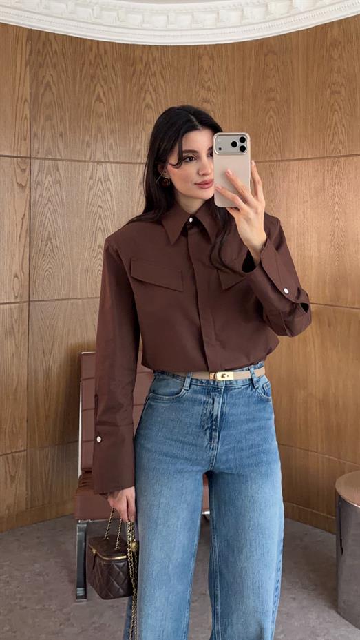 İri Vatkalı Kahverengi Gömlek