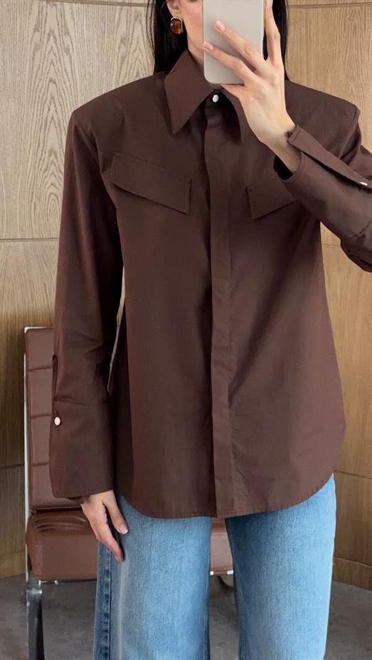 İri Vatkalı Kahverengi Gömlek