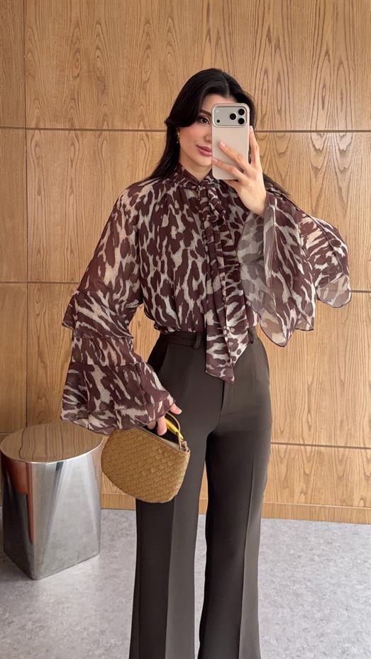 İspanyol Kol Kahverengi Bluz