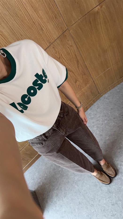 Kabartma Yazılı Coste Yeşil Tshirt