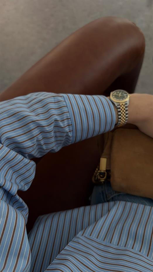 Kahve Çizgili Mavi Gömlek