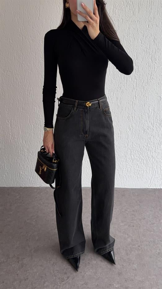 Kahve Dikişli Antrasit Jean