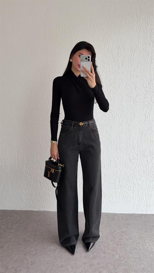 Kahve Dikişli Antrasit Jean