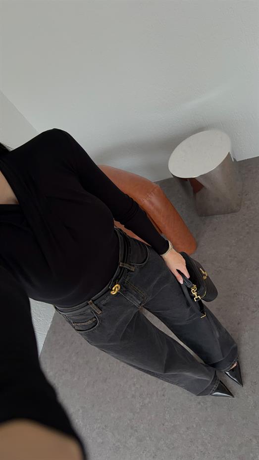 Kahve Dikişli Antrasit Jean