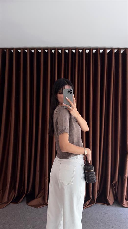 Kahve Dikişli Ekru Jean