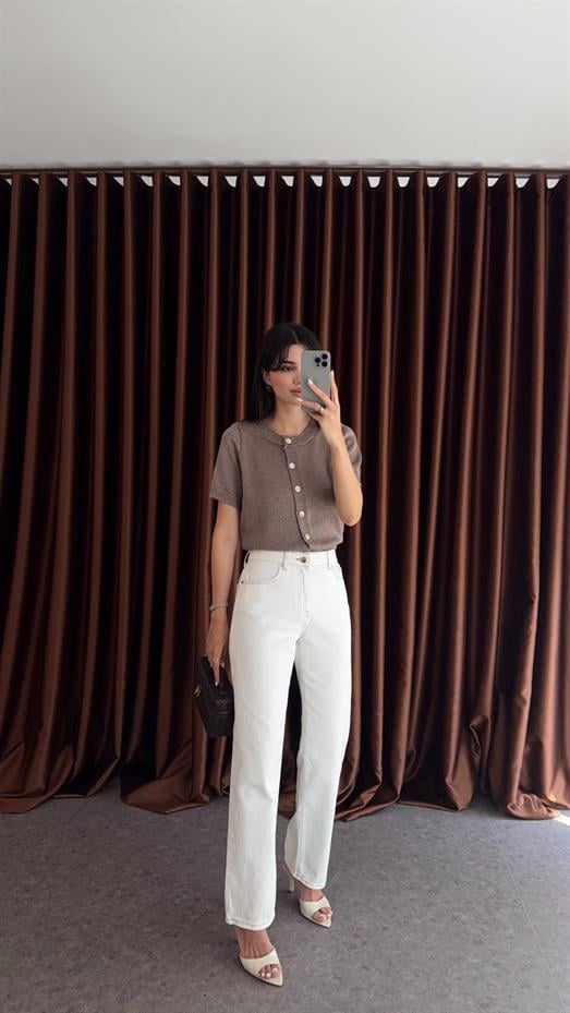 Kahve Dikişli Ekru Jean