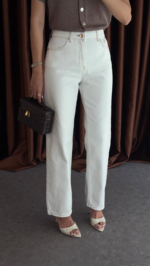 Kahve Dikişli Ekru Jean