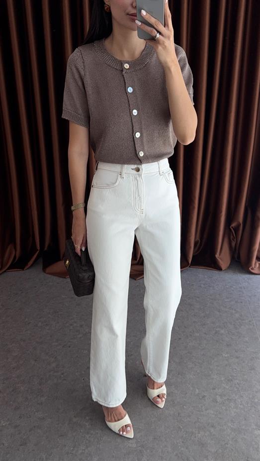 Kahve Dikişli Ekru Jean