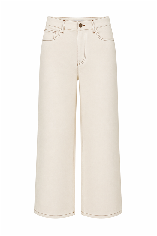 Kahve Dikişli Ekru Wide Leg Jean