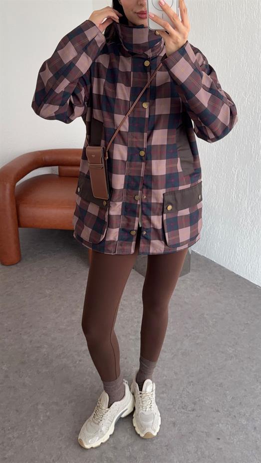 Kahve Kareli Mum Ceket