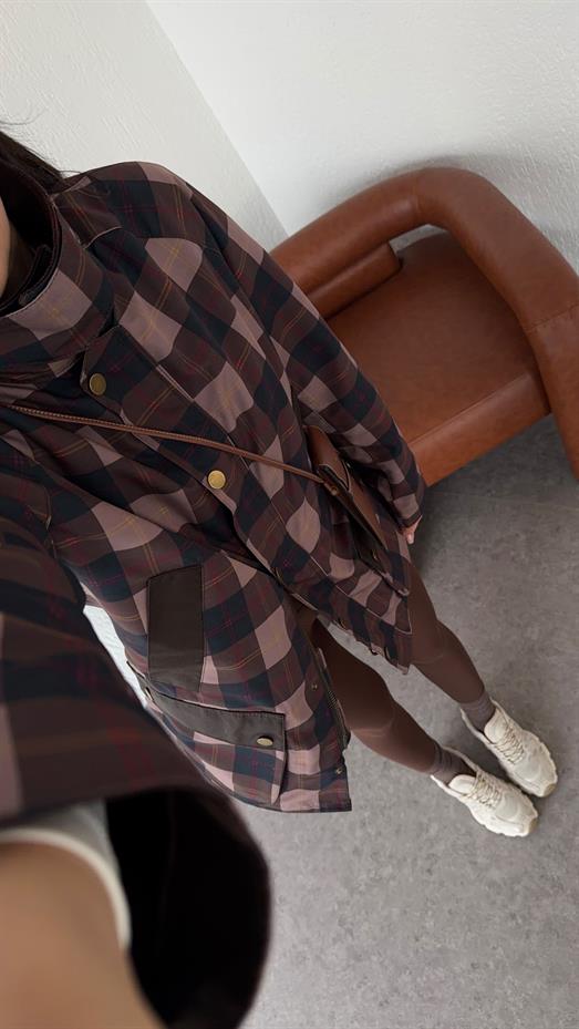 Kahve Kareli Mum Ceket