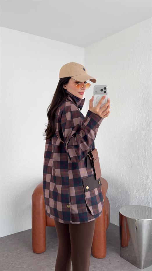 Kahve Kareli Mum Ceket