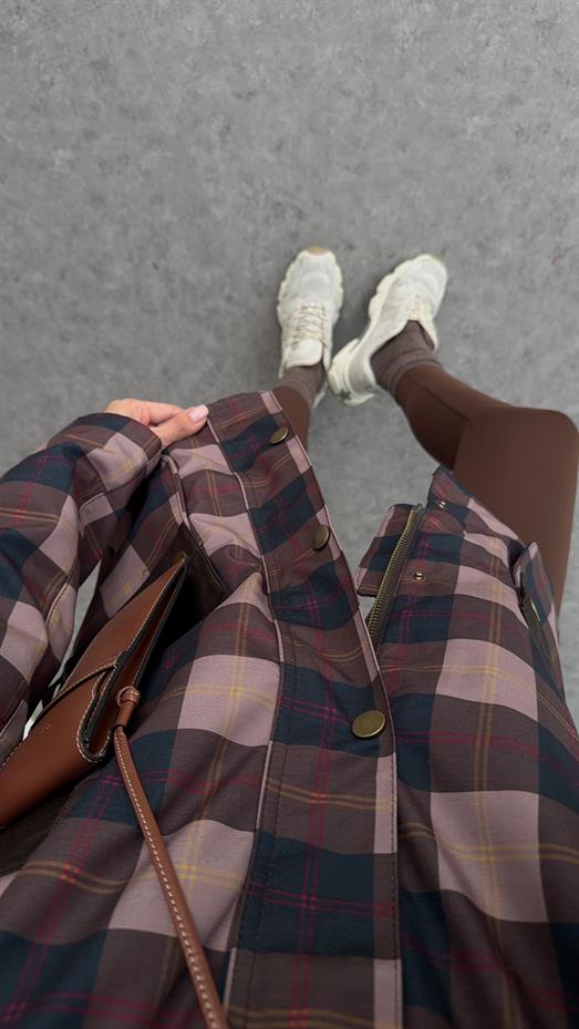 Kahve Kareli Mum Ceket