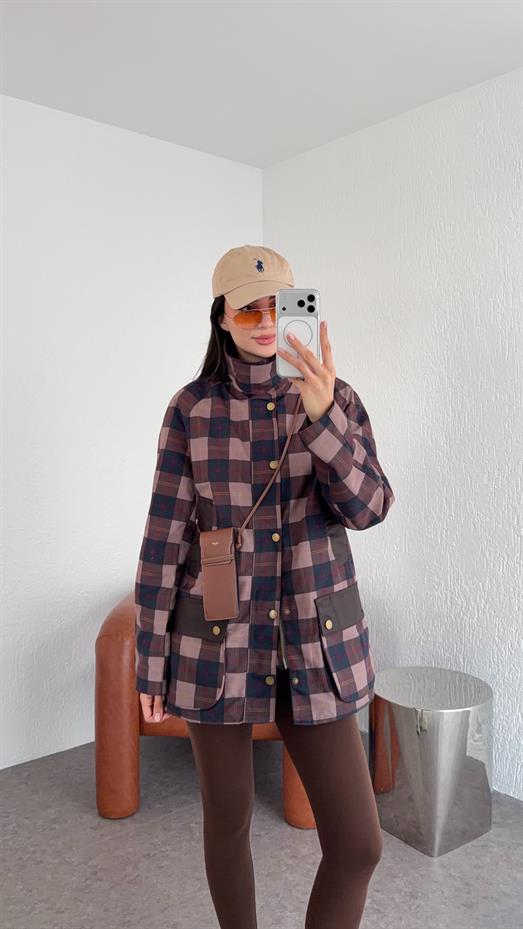 Kahve Kareli Mum Ceket