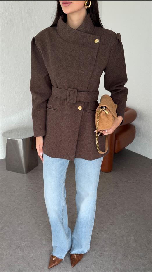 Kahverengi Kısa Kaşe Kaban