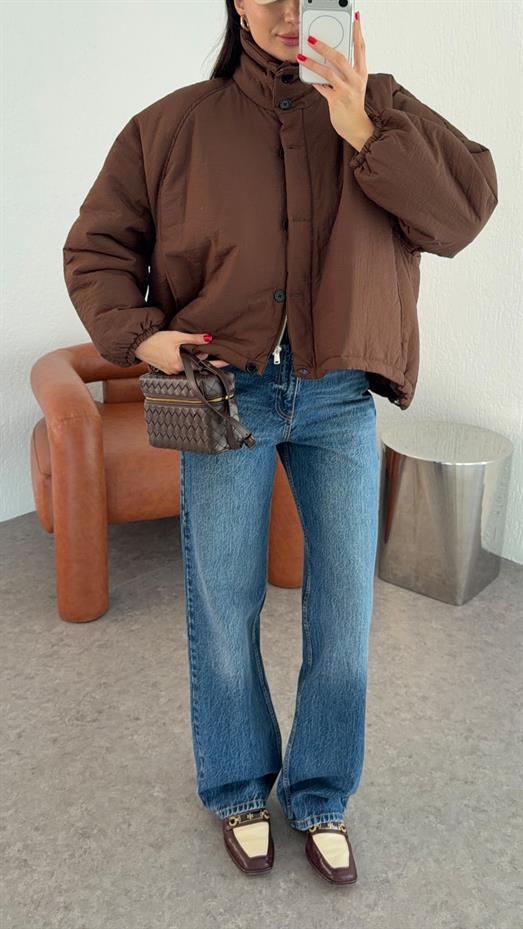 Kahverengi Oversize Şişme Mont