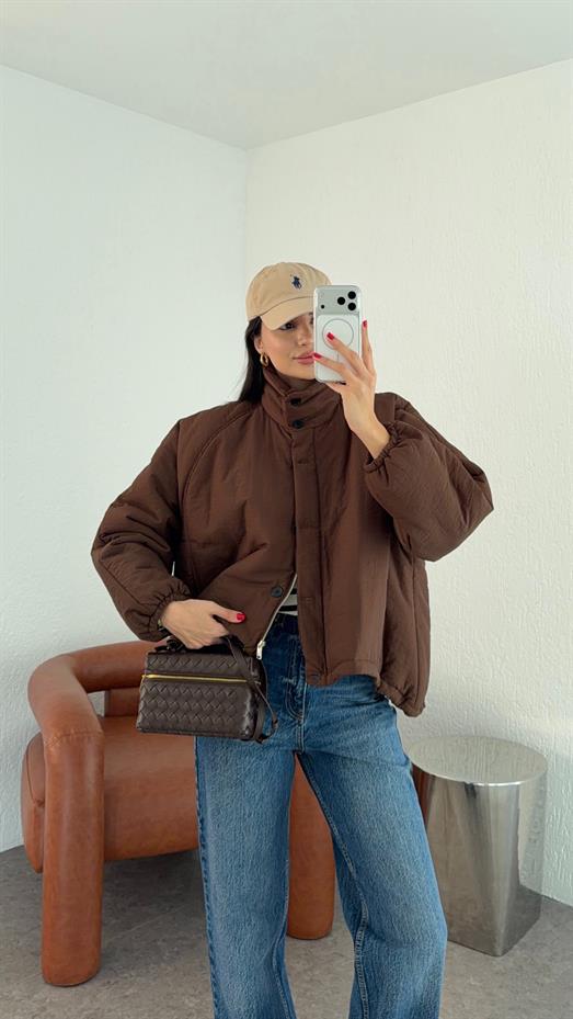 Kahverengi Oversize Şişme Mont