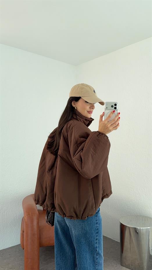 Kahverengi Oversize Şişme Mont