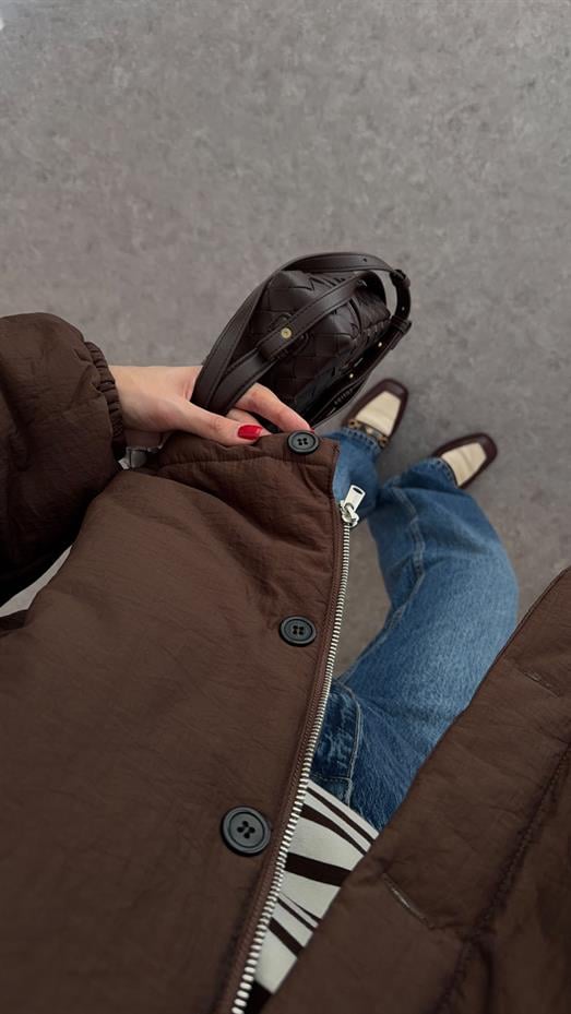 Kahverengi Oversize Şişme Mont