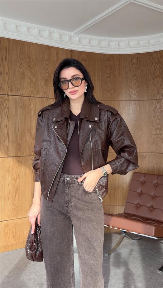 Kahverengi Premium Deri Ceket
