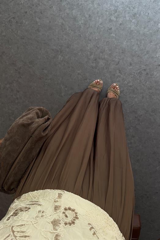 Kahverengi Saten Şalvar Pantolon